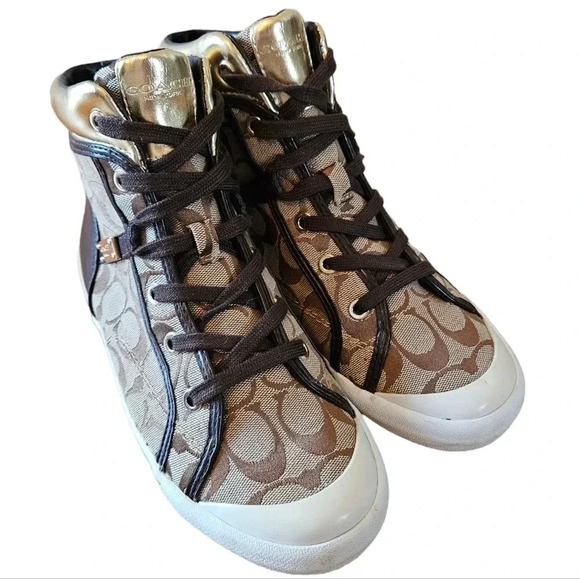 Coach New York Women's Brown Freesia Lace Up High Top Sneaker Shoes Size 8. - Picture 7 of 16